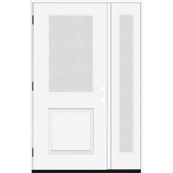 Steves & Sons Legacy 51 in. W x 80 in. 1/2 Lite Rain Glass RHOS Primed White Finish Fiberglass Prehung Front Door with 12 in. SL