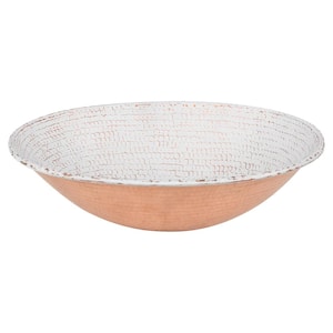 17 in. Oval Wired Rim Vessel Hammered in Glazed White Copper Sink