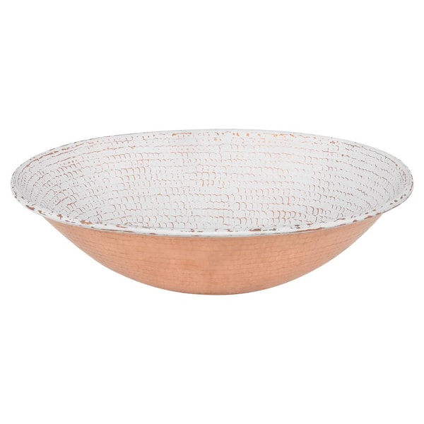 Premier Copper Products 17 in. Oval Wired Rim Vessel Hammered in Glazed White Copper Sink