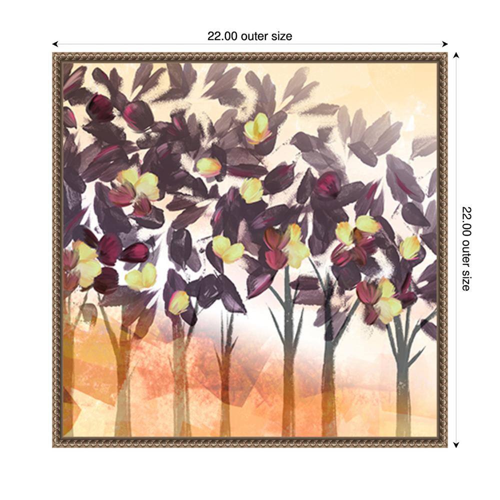 Northern Lights Purple Trees Abstract Canvas Wall Art with Bronze Frame
