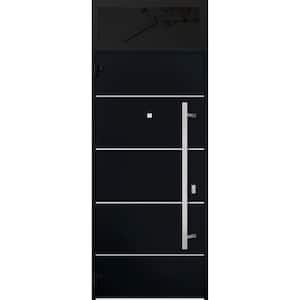 6083 36 in. x 96 in. Right-hand/Inswing Transom Black Enamel Steel Prehung Front Door with Hardware