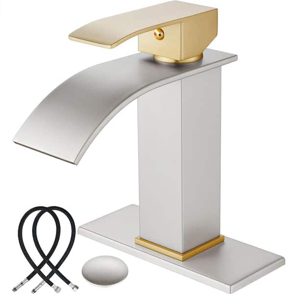 PICTURESQUE CENDU LLC Single Handle Single Hole Bathroom Faucet with Deckplate Included and Pop Up Drain in Brushed Gold and Brushed Nickel