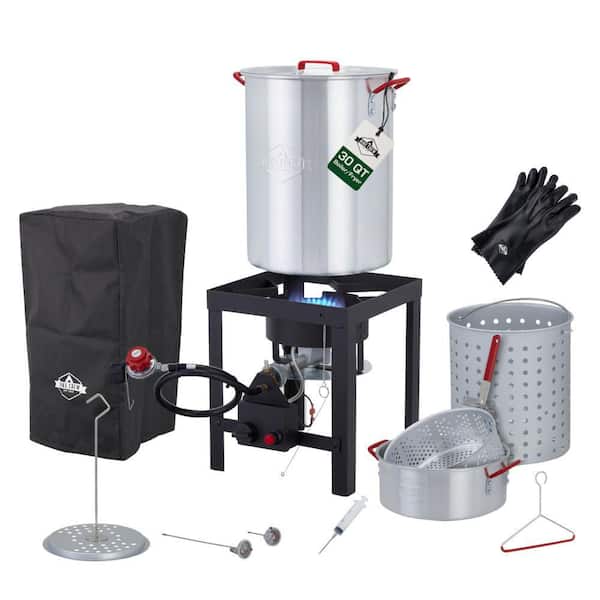 14-Piece 50,000 BTU Outdoor Propane Turkey Fryer Kit with Igniter, 30 qt. and 10 qt. Pots and More