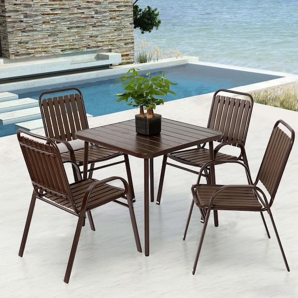 SUNRINX 5-Piece Plastic and Steel Patio Conversation Seating Set in Brown
