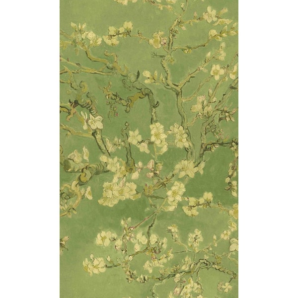 Walls Republic Green Almond Blossom Floral Printed Non-Woven Paper Paste the Wall Textured Wallpaper 57 sq. ft.