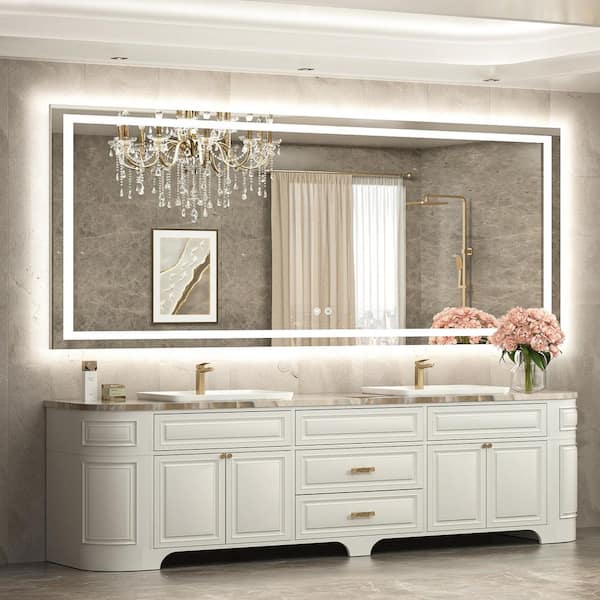 84 in. W x 36 in. H Rectangular Frameless LED Lighted Bathroom Vanity Mirror with Light with Backlit and Anti-Fog