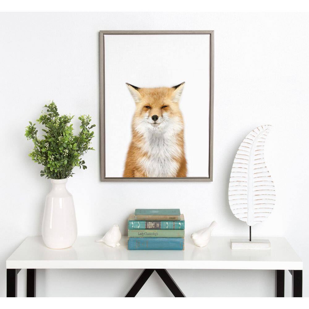 Gray Framed Fox Portrait Canvas Wall Art for Kids
