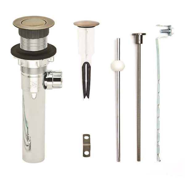 PF WaterWorks EasyPOPUP Pop-Up Drain, Easy Install/Remove Stopper, Chrome ABS Body w/o Overflow, 1.6-2" Sink Hole, Ant. Brass