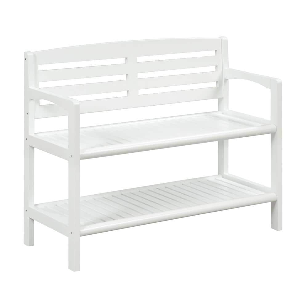 UPC 714929015532 product image for White Wood Entryway Bench with Back and Storage Shelf Abingdon 31.12 in. H x 38. | upcitemdb.com