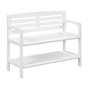 White Wood Entryway Bench with Back and Storage Shelf Abingdon 31.12 in. H x 38.00 in. W x 16.00 in. D