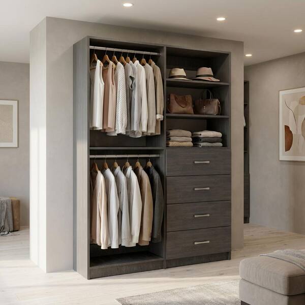 トップス Closetvtg2025 MODULAR CLOSETS Alto 44.25 in. W Grey Double Hang and 4-Drawer