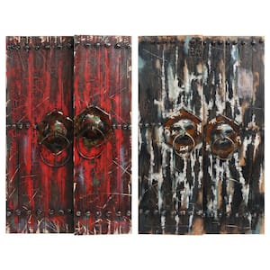 "Antique Wooden Doors" Metallic Handed Painted Rugged Wooden Wall Art (Set of 2)