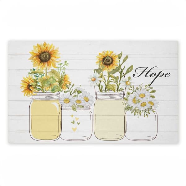 Hope with Country Sunflowers White 18 in. x 30 in. Polyester Non-Slip Outdoor Door Mat