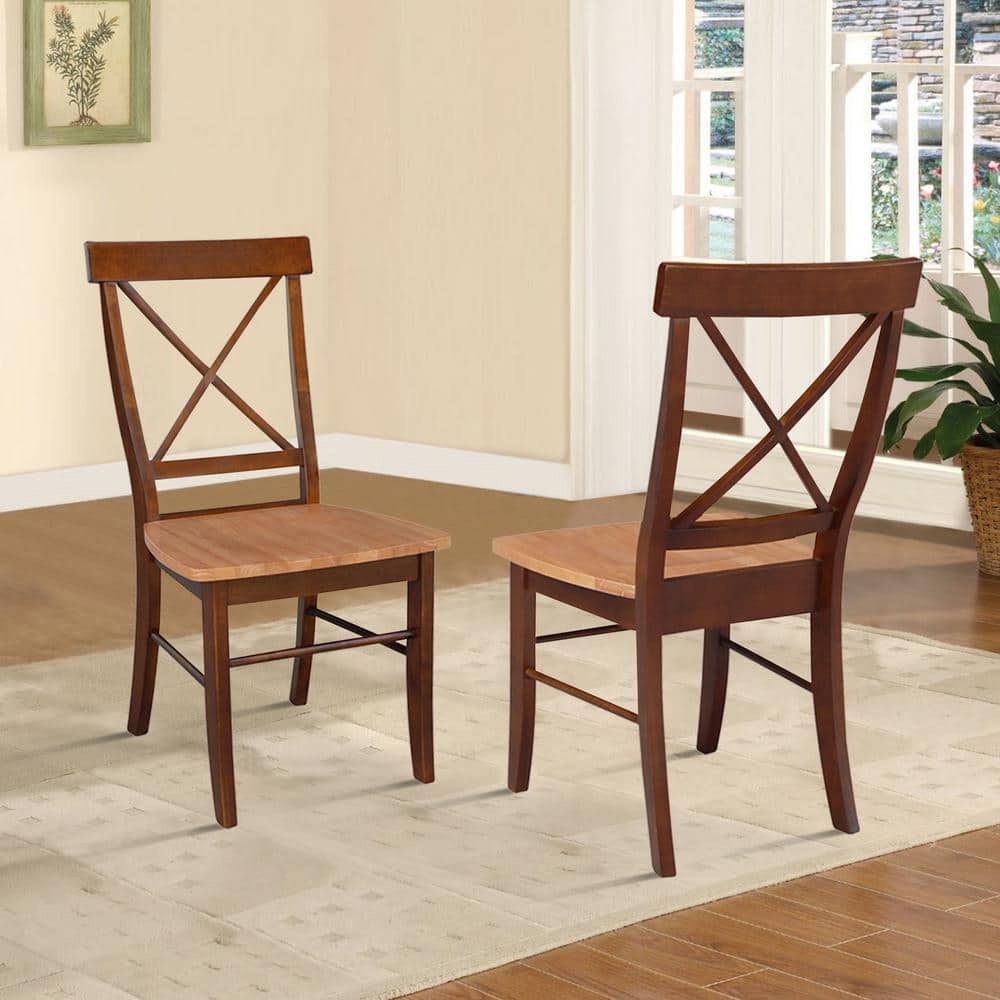 Cinnamon and Espresso Cross Back Wood Side Chair Set