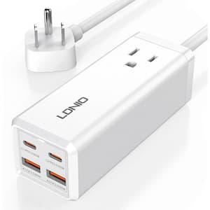 5 in 1 USB Power Strip Charging Station, Super Fast Charger with 2 USB C Ports, 2 USB Ports and 1-Outlet, White