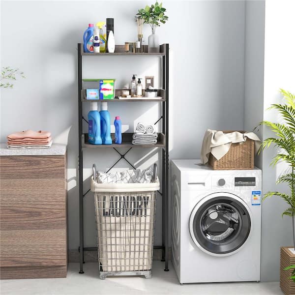 25 in. W x 64.5 in. H x 9.5 in. Metal Rectangular Shelf 3-Tier Over-The-Toilet Space Saver Rack in Gray