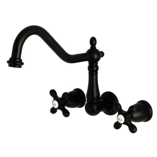 Kingston Brass Heritage 2-Handle Wall Mount Roman Tub Faucet in Matte Black
