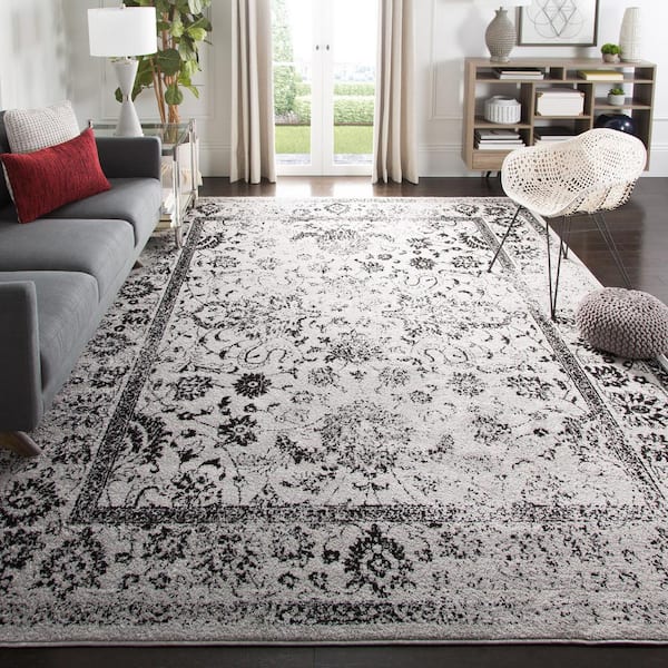 Adirondack Gray/Black 9 ft. x 12 ft. Border Distressed Area Rug