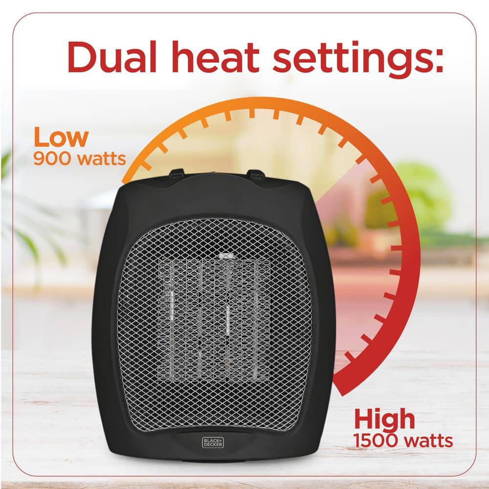 Black Ceramic Electric Portable Space Heater with Thermostat