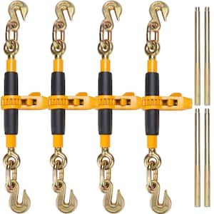 Ratchet Chain Binder, 3/8in.-1/2in. Heavy Duty Load Binders,G80 Hooks 12000 lbs Secure Load Limit,Anti-skid Handle,4 Pc