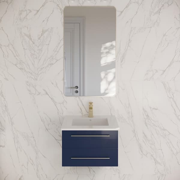 Lucera 24 in. Single Sink Wall Mount Floating Royal Blue Bath Vanity with White Quartz Top and Undermount Ceramic Sink