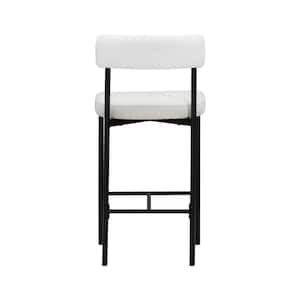 Dahlia 26 in. Mid-Century Modern Black Metal Counter Height Bar Stool Back and Light Cream Boucle Seat, (Set of 2)