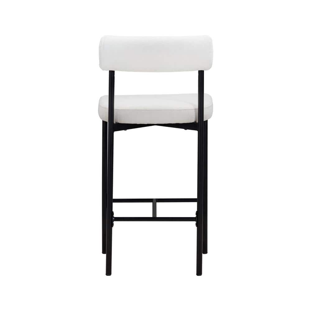 Light Cream Boucle Upholstered Counter Height Chair with Black Metal Legs