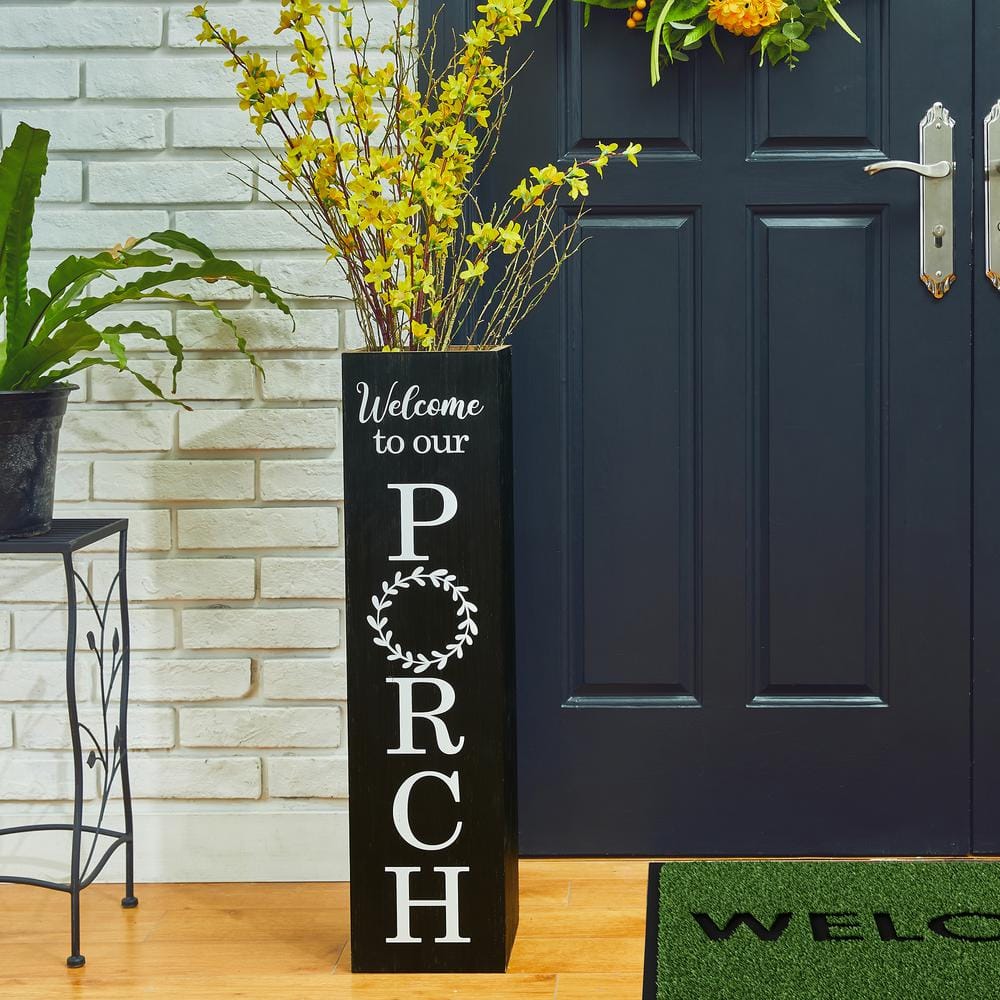 Black Solid Wood Double Sided Outdoor Welcome Porch Sign
