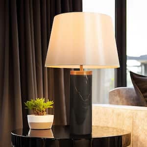 Modern 24.8 in. Black Table Lamp with White Fabric Shade for Bedroom Living Room