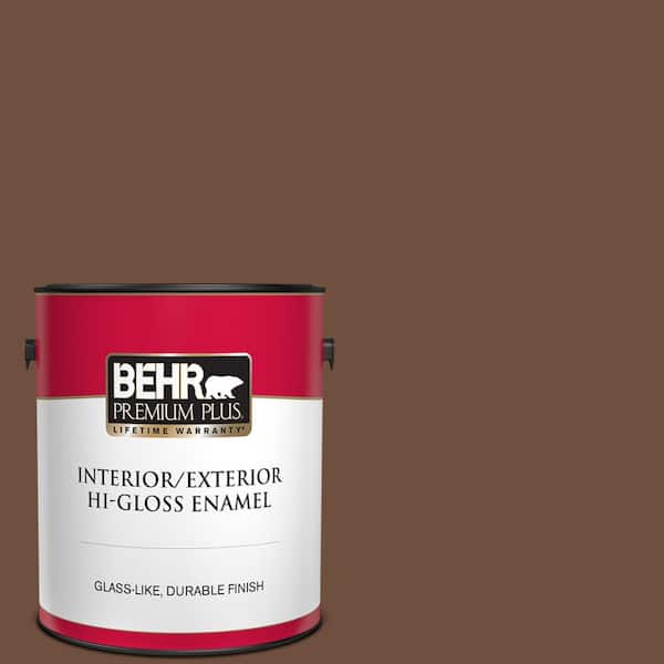 BEHR PREMIUM PLUS 1 gal. #ICC-81 Traditional Leather Hi-Gloss Enamel Interior/Exterior Paint