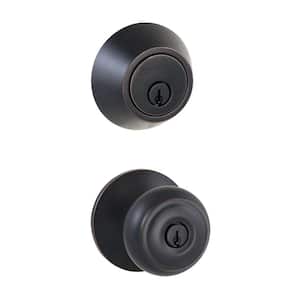 Hartford Aged Bronze Entry Knob and Double Cylinder Deadbolt Combo Pack