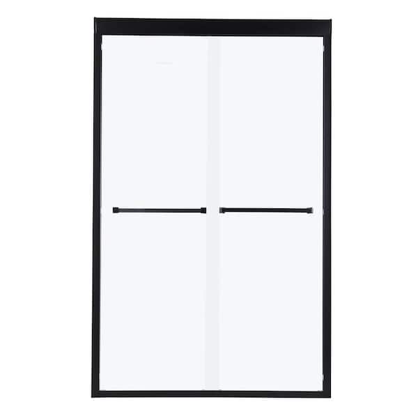 TCYO 48 in. W x 76 in. H Sliding Semi-Frameless Shower Door in Matte Black Finish with Clear Glass