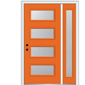 53 in. x 81.75 in. Celeste Frosted Glass Right-Hand Inswing 4-Lite Eclectic Painted Steel Prehung Front Door w/ Sidelite