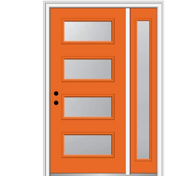 MMI DOOR 53 in. x 81.75 in. Celeste Frosted Glass Right-Hand Inswing 4-Lite Eclectic Painted Steel Prehung Front Door w/ Sidelite