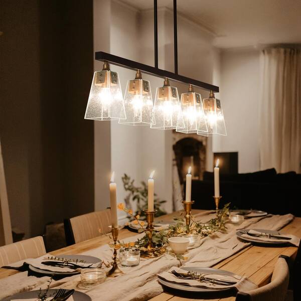 Uolfin Modern Black Linear Island Chandelier Cali 34 In 5 Light And Gold Dining Room With Seeded Glass Shades 173mf6hd23881nf Uolfin Modern Black Linear Island, Gold And Black Linear Chandelier