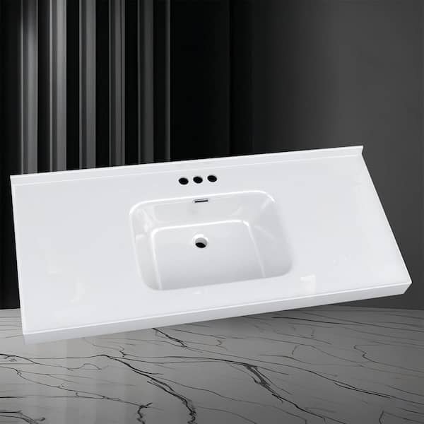 49 in. W x 22 in. D Solid Surface Resin White Vanity Top Rectangular Single Sink Bathroom Vanity Top in Glossy White