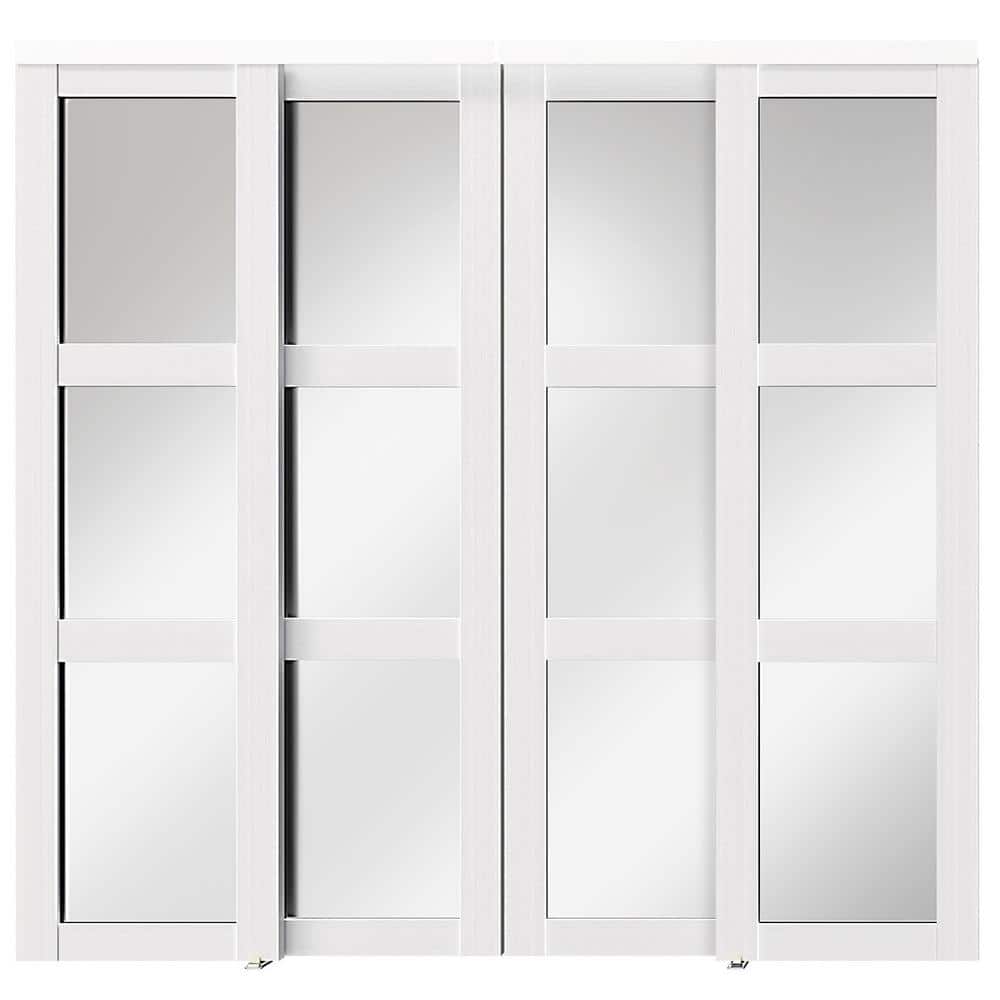 TENONER 120 in. x 80 in. MDF Solid Core Mirrored Glass 3-Lite PVC