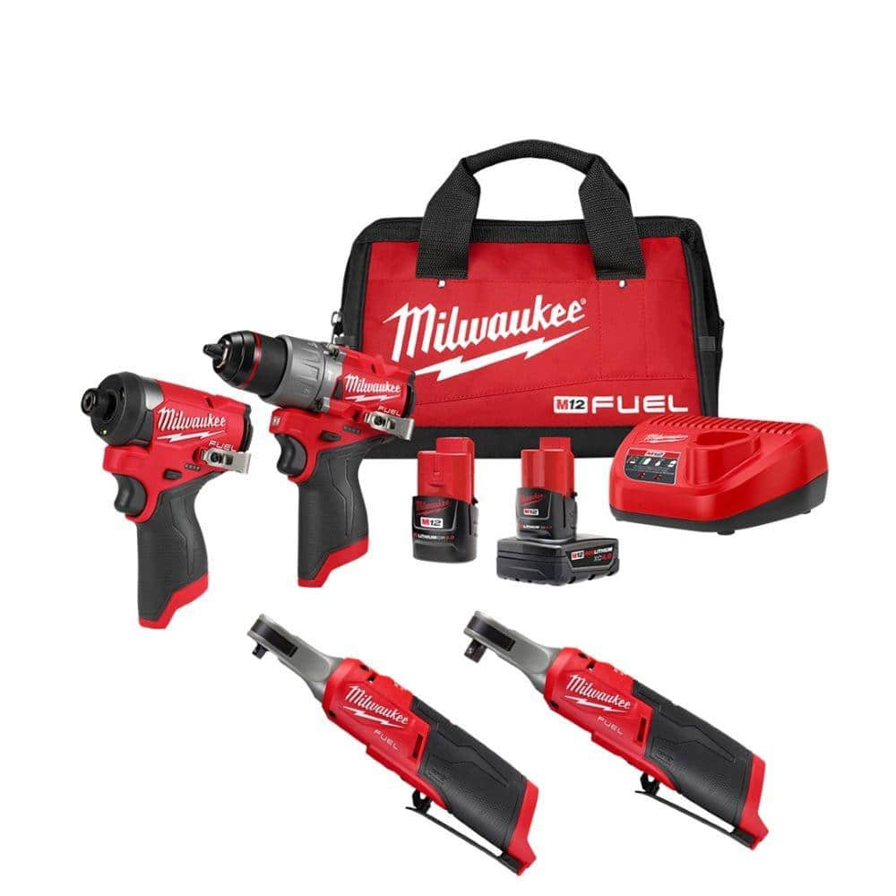 M12 FUEL 12-Volt Li-Ion Cordless Hammer Drill/Impact Driver/3/8 in. Ratchet Combo Kit (3-Tool) with M12 1/4 in. Ratchet -  Milwaukee, 3497-22-6667