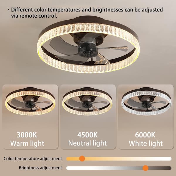 20 in. W Integrated LED Ceiling Fan with Light Flush Mount, Dimmable/6 Speeds/Timer/Reversible/Memory (Blade and Brown)