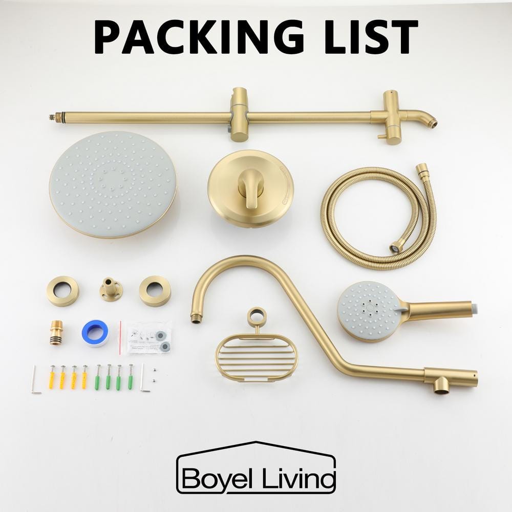 Brushed Gold Large Dual Round Wall Mounted Shower System