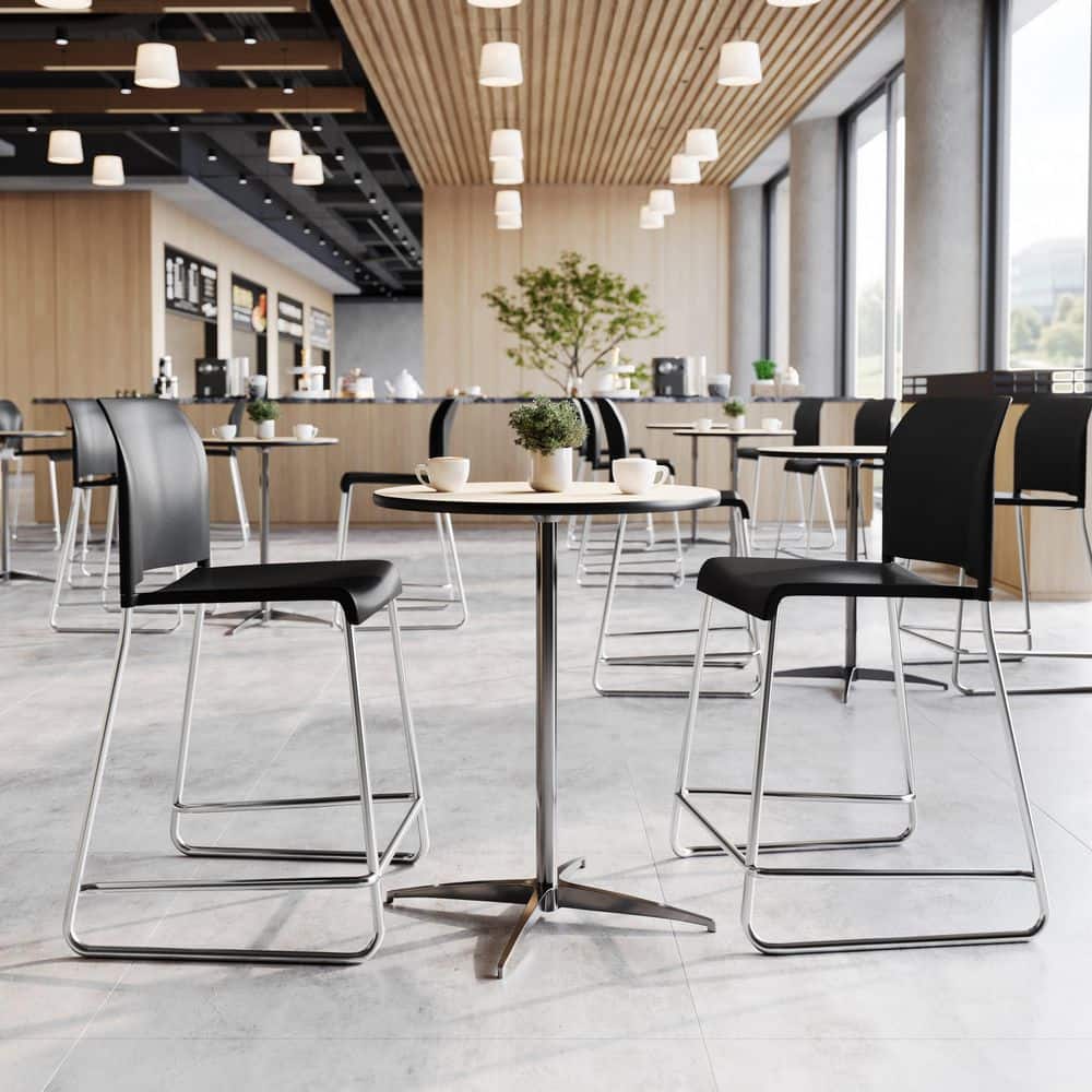 Hercules Kenai 24.25 in. H Black Plastic/Chrome Frame Metal Office Bar Stool w/ Contoured Backrests, Sled Bases Set of 3