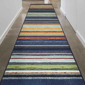 Ottohome Collection Non-Slip Rubberback Striped 3x10 Indoor Runner Rug, 2 ft. 7 in. x 9 ft. 10 in., Multicolor