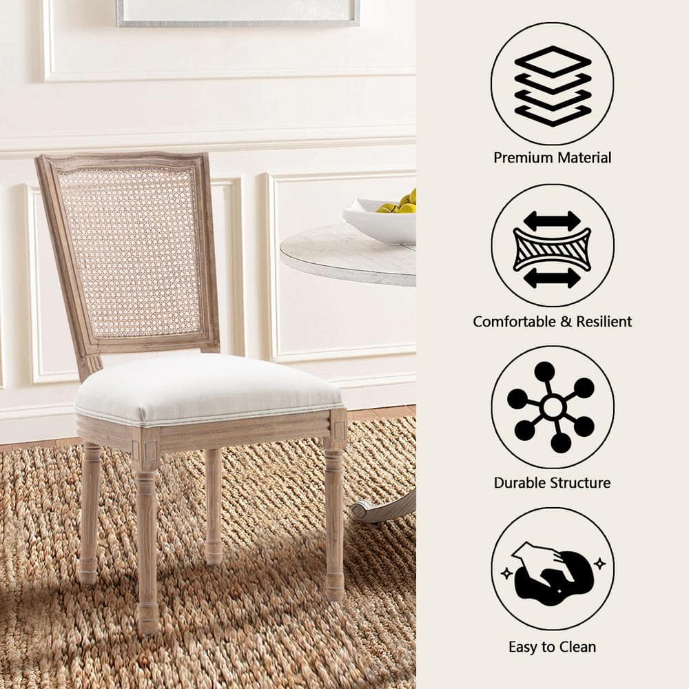 Beige High Back Rattan and Cane Side Chair Set