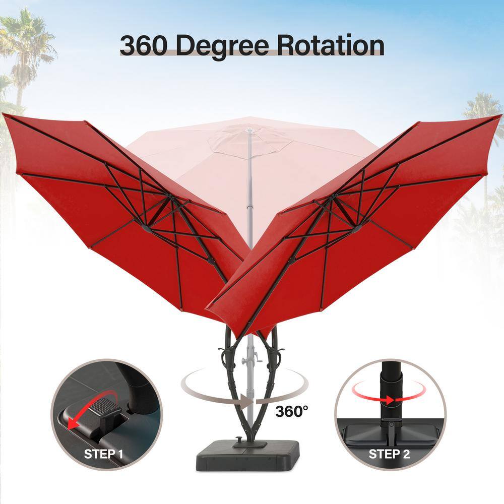 11' Red Aluminum Cantilever Patio Umbrella with Base