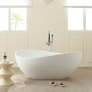 Risti 63 in. x 38 in. Stone Resin Freestanding Soaking Bathtub in White