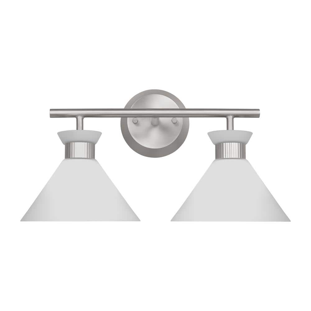 Belcarra Brushed Steel 2-Light Wall Sconce with Etched Glass Shade