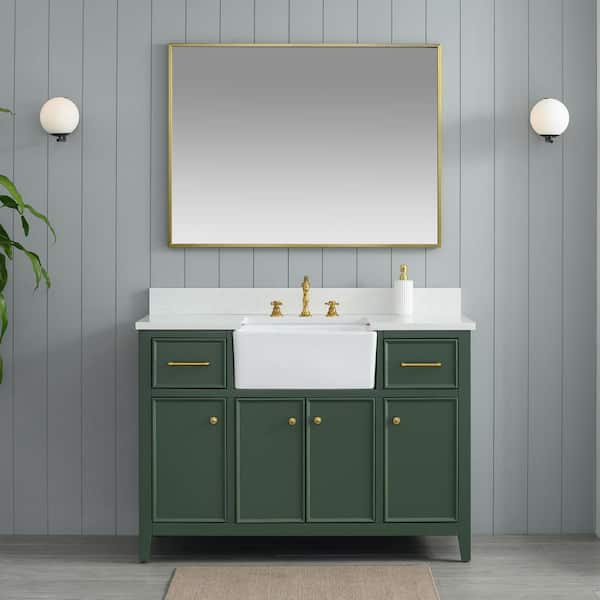 SUDIO Casey 48 in. W x 22 in. D Bath Vanity in Evergreen with Engineered Stone Vanity Top in Ariston White with White Sink