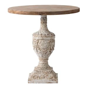 30 in. Brown and White Round Wood Top End Table
