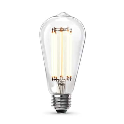 60-Watt Equivalent ST19 Dimmable Straight Filament Clear Glass E26 Vintage Edison LED Light Bulb, Bright White 3000K