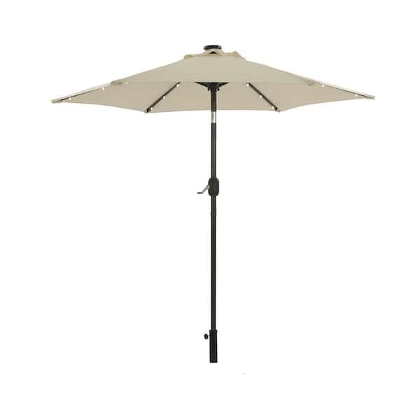 Unbranded 7.5 ft. Outdoor Patio Umbrella Flip Market Umbrella with Crank and LED Light in Beige